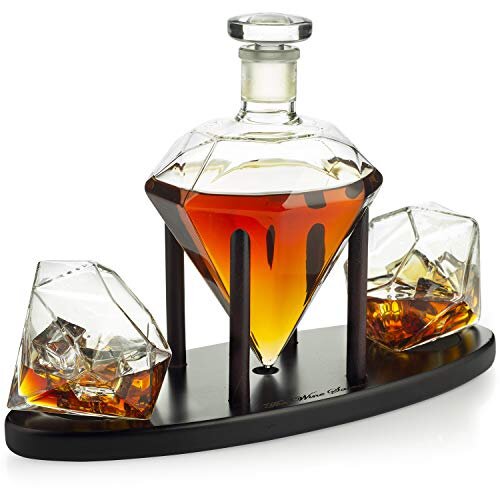 The Wine Savant Diamond Whiskey Decanter l With 2 Diamond Glasses Liquor, Scotch, Rum, Bourbon, Vodka, Tequila Decanter